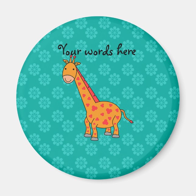 Orange giraffe turquoise flowers magnet (Front)