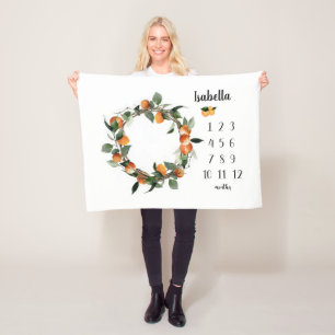 Orange Girl Milestone Blanket, Oranges Monthly Bab Fleece Blanket