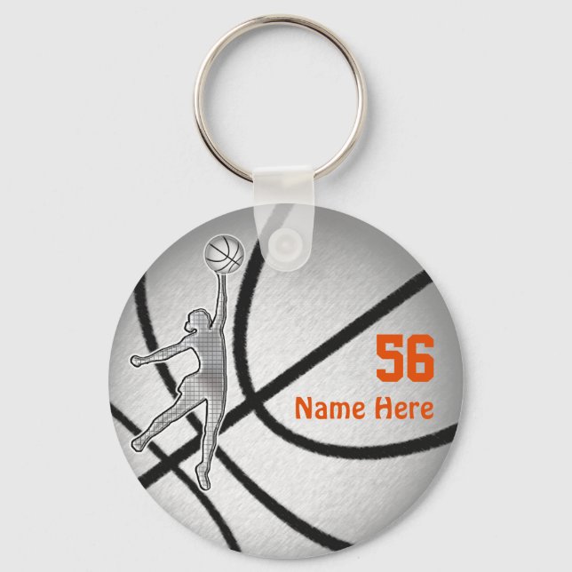Orange Girls Personalized, Basketball Party Favour Keychain (Front)