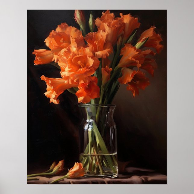 Orange Gladiolus Flowers Art Print Poster (Front)