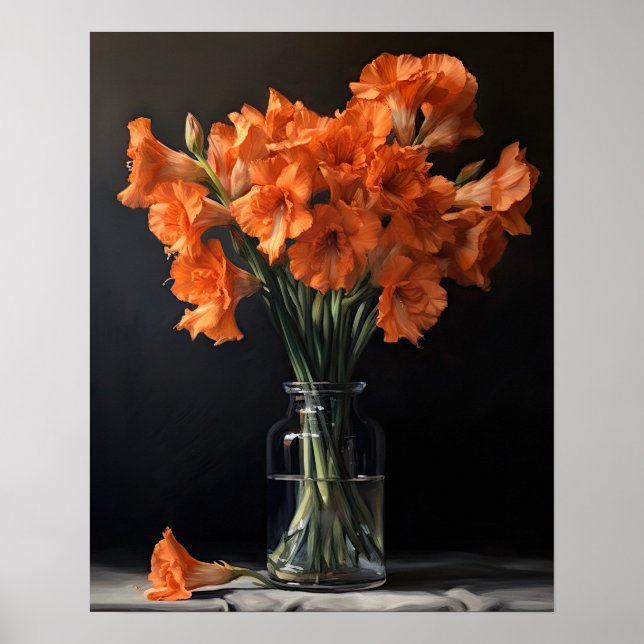 Orange Gladiolus Flowers Art Print Poster (Front)