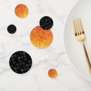Orange Glitter and Black Dots Table Confetti