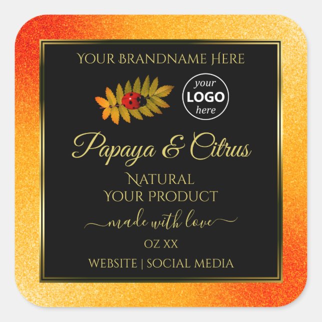 Orange Glitter Black Product Labels Ladybug Logo (Front)