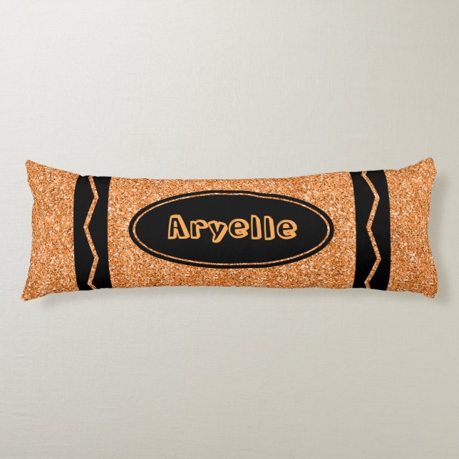 Orange Glitter Crayon Custom Name XL Body Pillow (Front)