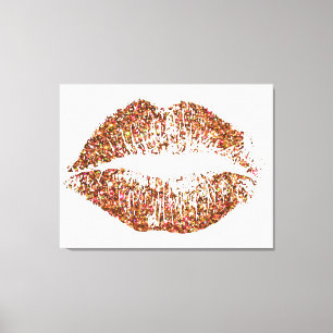 Orange Glitter Lips Canvas Print