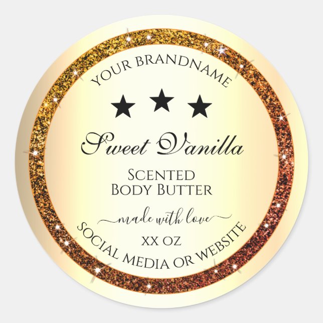 Orange Glitter Sparkle Product Labels Gold Effect (Front)