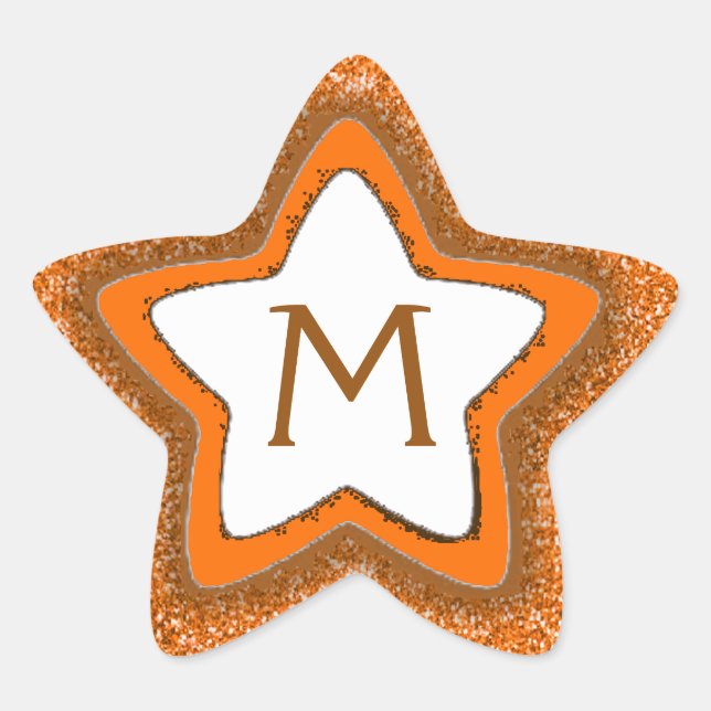 Orange glitter star customizable monogram stickers (Front)