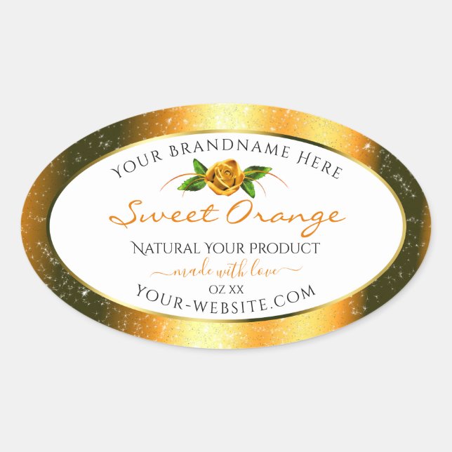 Orange Glitter White Product Labels Rose Flower (Front)