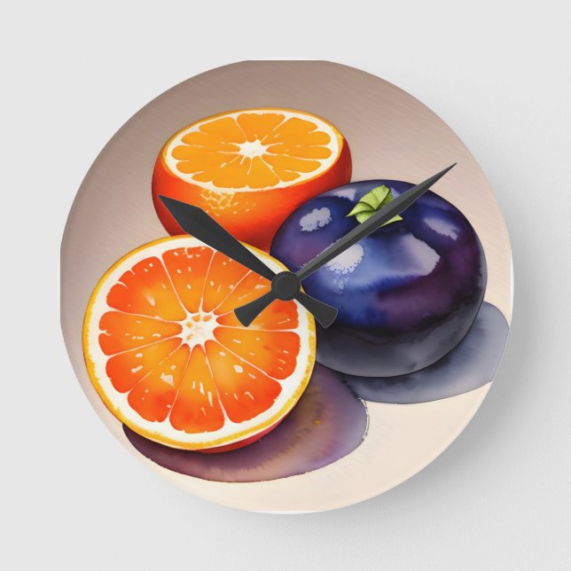 Orange Glow Watercolor Round Clock (Front)