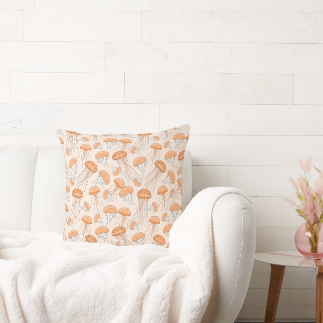 Orange glowing jelly fish pattern throw pillow (Couch)