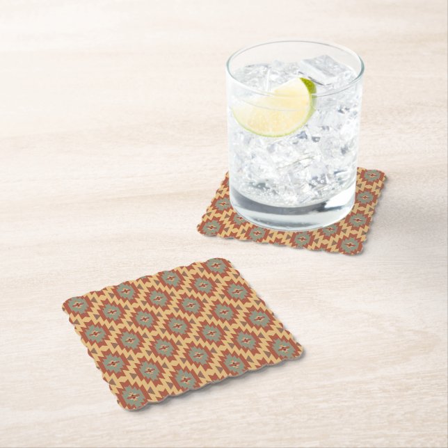 Orange, Gold and Aqua Southwestern Pattern Paper Coaster (Insitu)