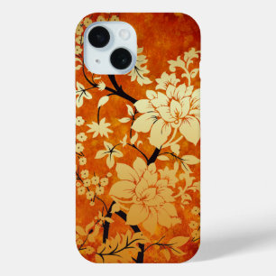 Orange, Gold and Black Floral Oriental Design iPhone 15 Case