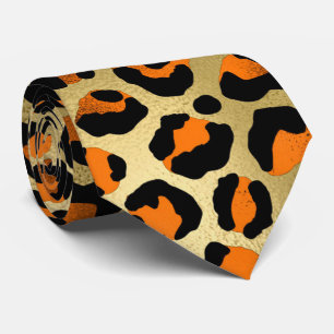 Orange gold black leopard print animal skin chic tie