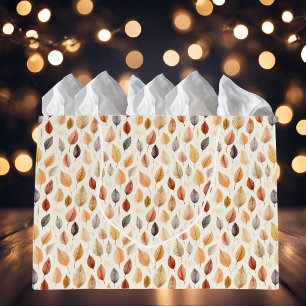 Orange Gold Brown Autumn Leaves Watercolor Pattern Large Gift Bag