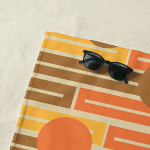 Orange, Gold, Brown Rectangles and Circles Beach Towel