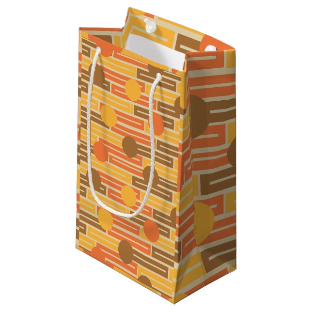 Orange, Gold, Brown Rectangles and Circles Small Gift Bag (Front Angled)