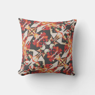 Orange Gold Charcoal Beige Diagonal Batik-like Throw Pillow