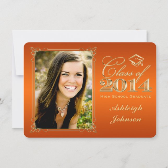 Orange, Gold Class of 2014 Photo Grad Invite 2 (Front)