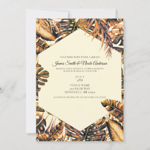 Orange Gold Elegant Tropical Palm Leaves Wedding Invitation