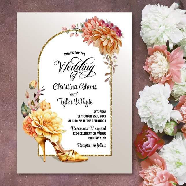Orange Gold Floral Arch Wedding  Invitation (Creator Uploaded)