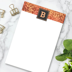 Orange gold foliage leaves pattern monogram modern post-it notes