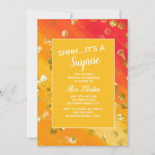 Orange Gold Glitter Surprise Birthday Party   Invitation