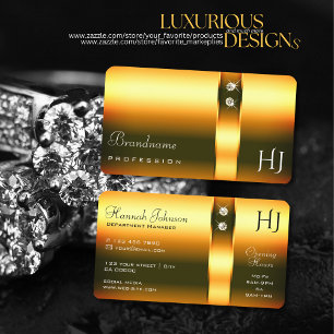 Orange Gold Gradient Opening Hours Jewels Monogram Business Card