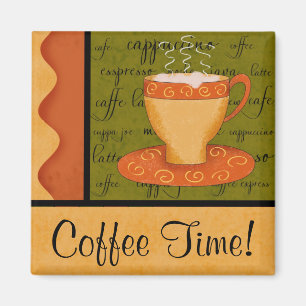 Orange Gold Green Coffee Cup Art Custom Name Magnet