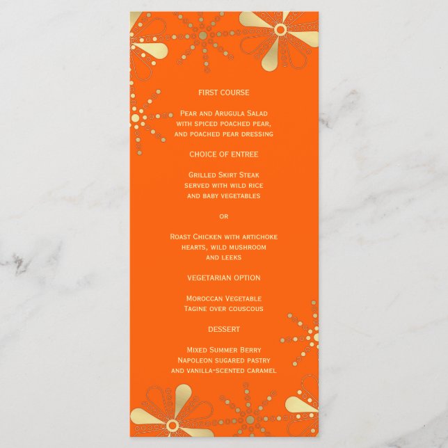Orange & Gold Indian Inspired Slim Dinner Menu (Front)