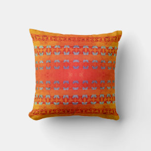 Orange Gold Light Blue Horizontal Pattern in Rows Throw Pillow