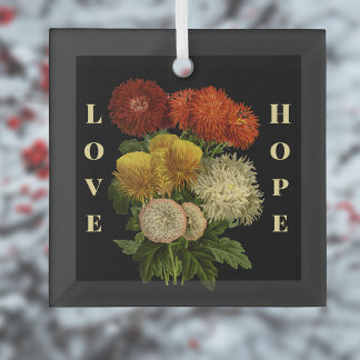 Orange Gold Marigold Floral Minimalist Hope Love  Glass Ornament