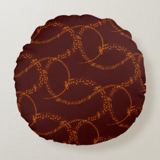 Orange Gold on Burgundy Music Note Pattern Round Pillow