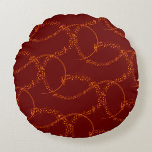 Orange Gold on Red Music Note Pattern Neck Tie Round Pillow