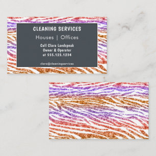Orange Gold & Purple Glitter Zebra Cleaning Business Card
