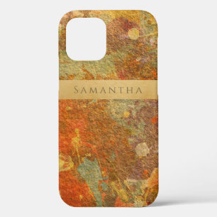Orange Gold Watercolor Abstract Name Modern iPhone 12 Case