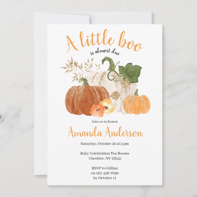 Orange Gold Watercolor Pumpkins Baby Shower Invitation (Front)