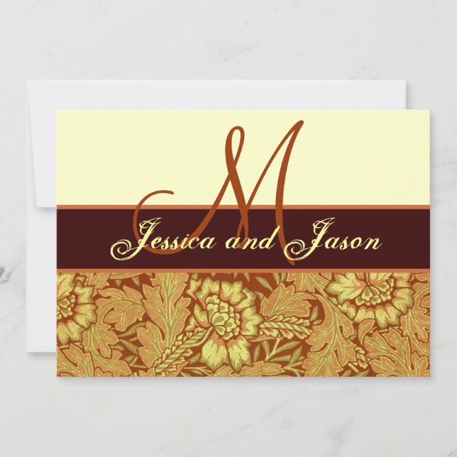 Orange Gold Yellow Damask Wedding Monogram Invite (Front)