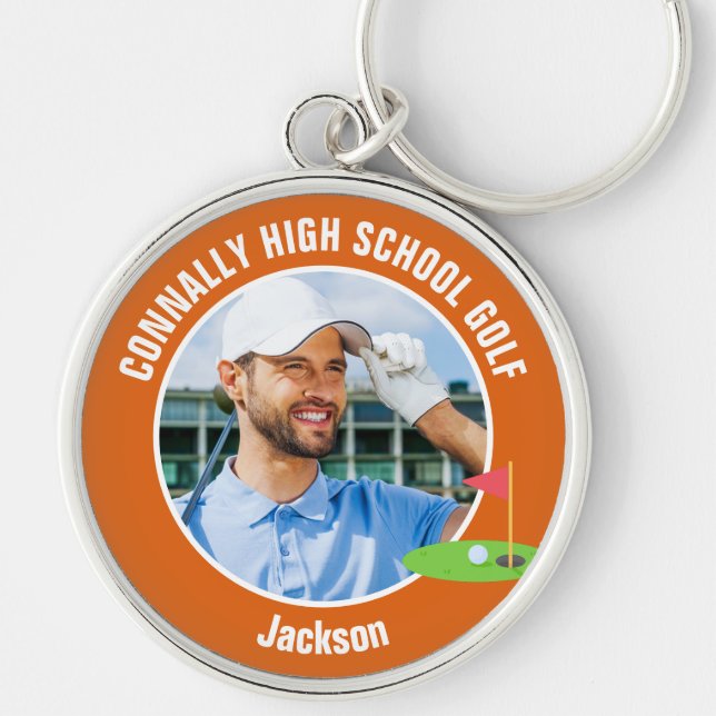Orange Golfer Photo High School Golf Team Keychain (Front)