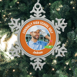 Orange Golfer Photo High School Golf Team Snowflake Pewter Christmas Ornament