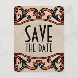 Orange Gothic Swirls Save the Date Postcard