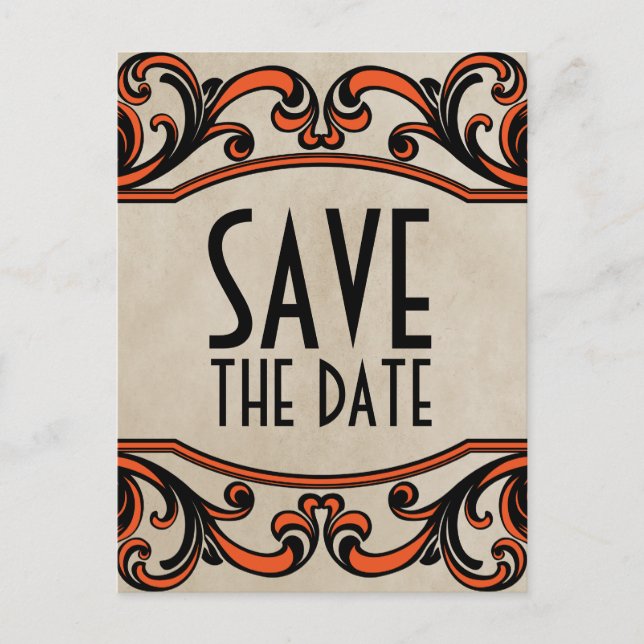Orange gothique permule Enregistrer la date Carte  (Devant)