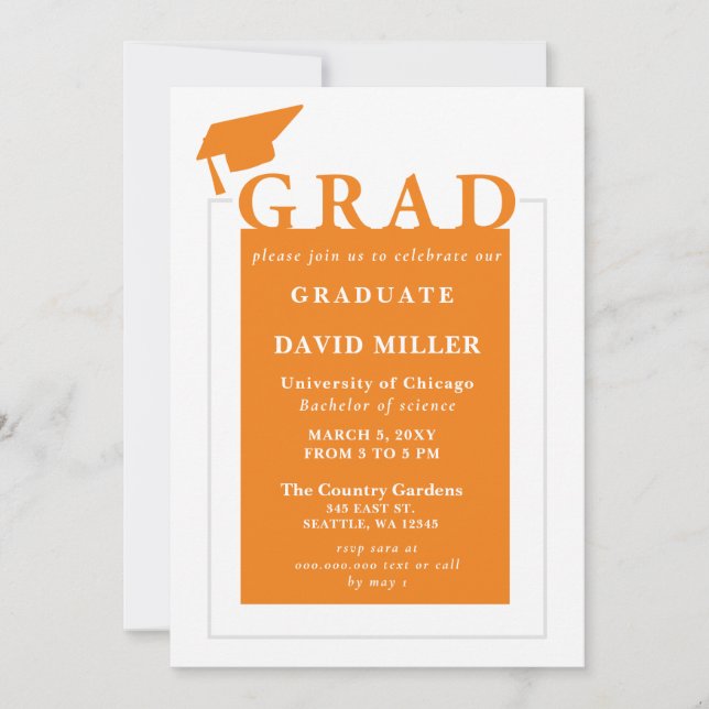 Orange Grad Modern Minimalist photo Graduation   Invitation (Front)