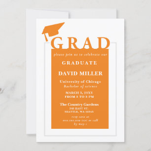 Orange Grad Modern Minimalist photo Graduation Invitation