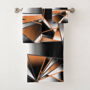 Orange Gradient Colour Fill Mechanical Design Bath Towel Set