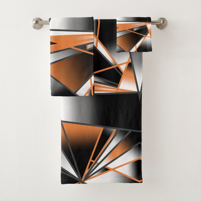 Orange Gradient Colour Fill Mechanical Design  Bath Towel Set (Insitu)