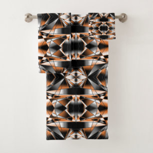 Orange Gradient Colour Fill Mechanical Drawing Bath Towel Set