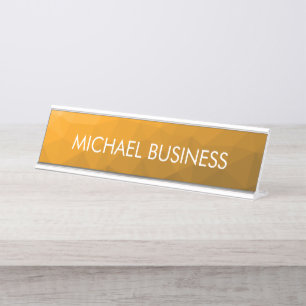 Orange gradient geometric mesh pattern Monogram Desk Name Plate