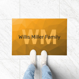 Orange gradient geometric mesh pattern Monogram Doormat