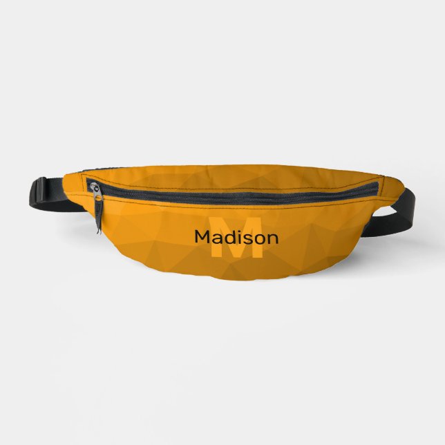 Orange gradient geometric mesh pattern Monogram Fanny Pack (Front)
