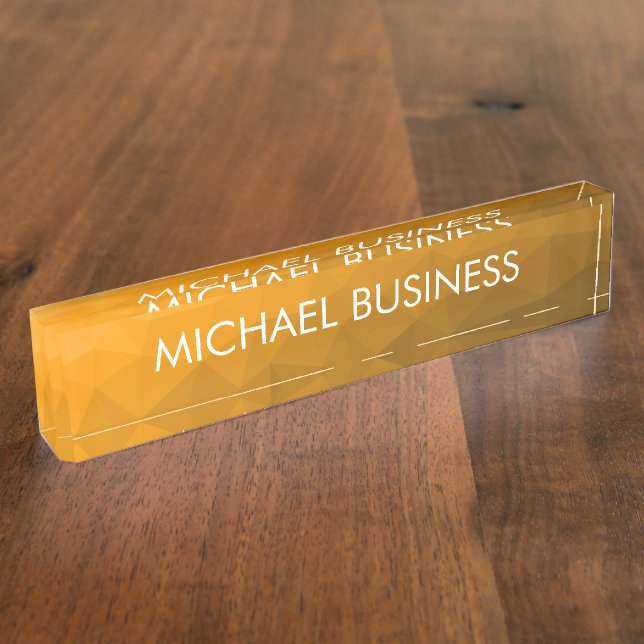 Orange gradient geometric mesh pattern Monogram Nameplate (Side)